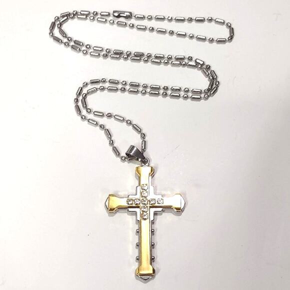 14K Gold Filled CZ Cross Necklace Charm Crucifix Women Men  Gold Silver CZ Cross Necklace Men\'s Vtg Fashion Valentine\'s Birthday Gift - NEW!